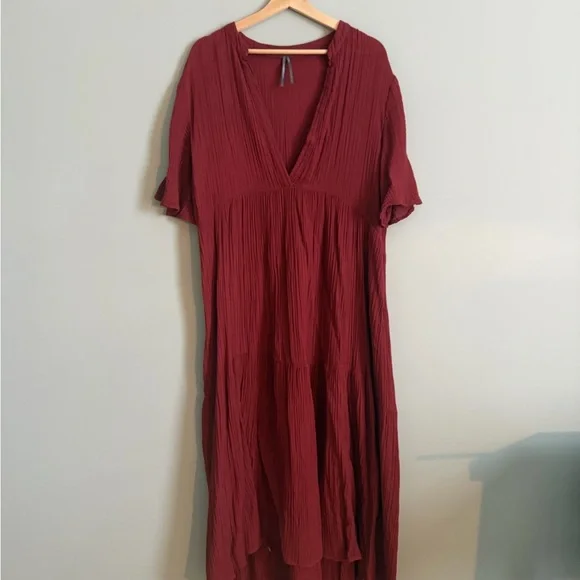 Anthropologie Flowing Burgundy Maxi Dress - Picture 2 of 4